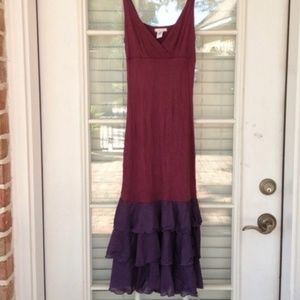 Lux wine dress with purple ruffles